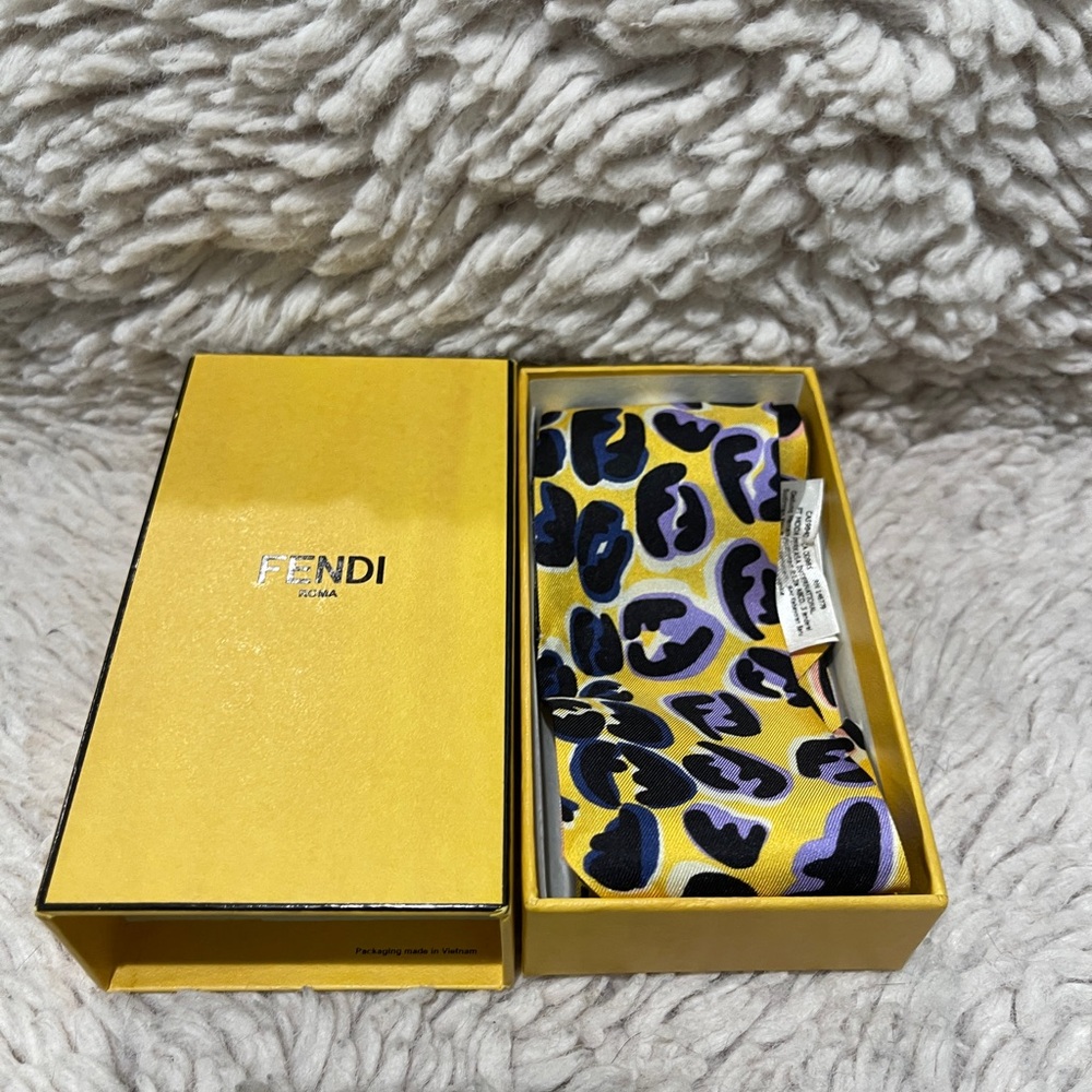 Fendi Yellow and Black Silk Scarf